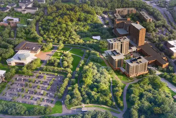 Aerial view of the Goucher College campus